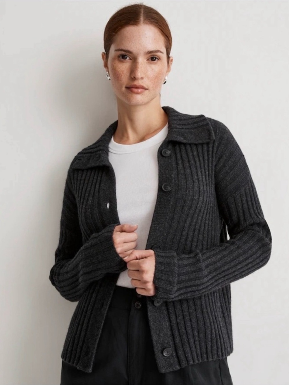 Madewell Ribbed Button-Front Women’s Sweater Cardigan - Dark Charcoal